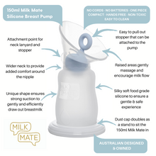 Load image into Gallery viewer, Features of the Milk Mate Silicone Breast Pump 150mL